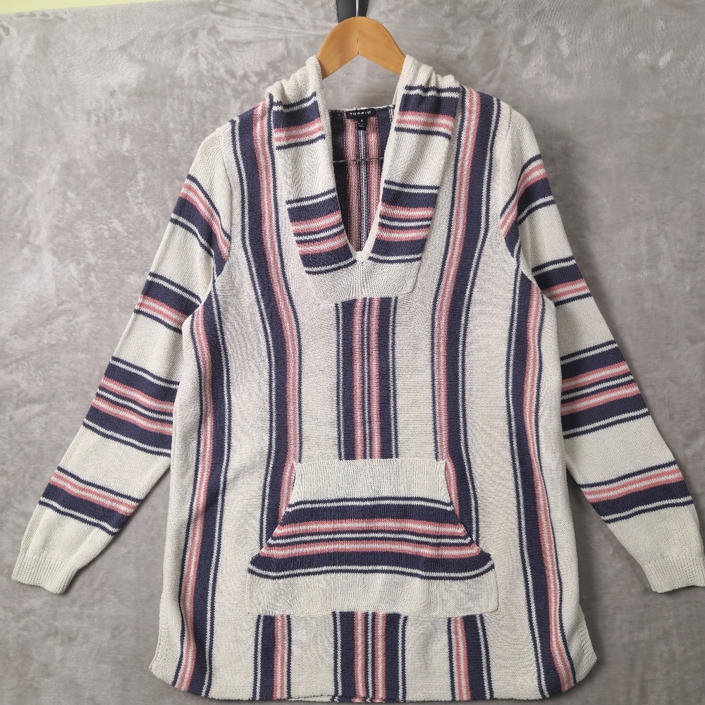 Torrid Cotton Blend Striped Knit Hoodie with Front Pocket Women's Size 1